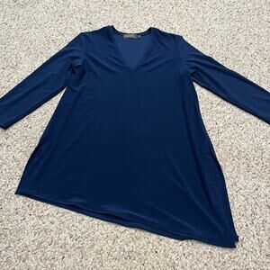 Sympli Asymmetrical Hem Long Sleeve Tunic Top Sz 6 Blue V Neck Casual Basic